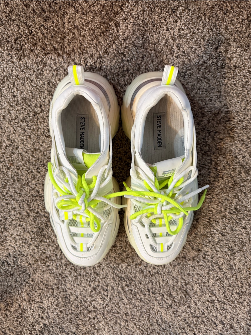 Steve Madden White Sneakers with Neon Yellow Accents